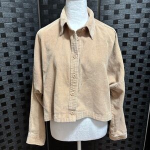 Forever‎ 21 Cropped Corduroy Jacket Juniors L Beige Festival Minimalist Neutral